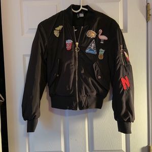 Black Bomber Jacket with Patches